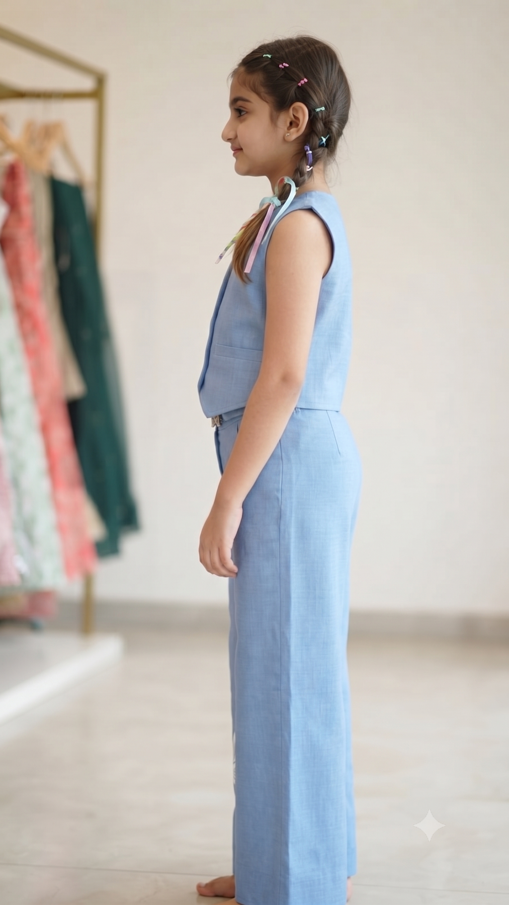 Sky Blue Designer Vest and Palazzos Co-Ord Set for Girls