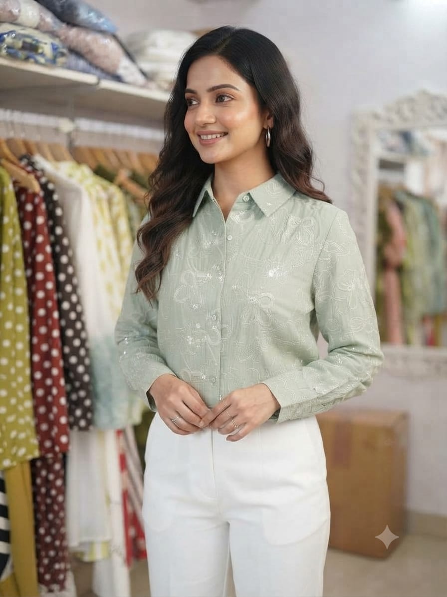 Chic Embroidered Shirt and Trouser Co-ord Set for Women -6226