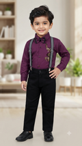 Boys Purple Shirt with Black Trousers, Suspenders, and Bow Tie Set – Olecuzi