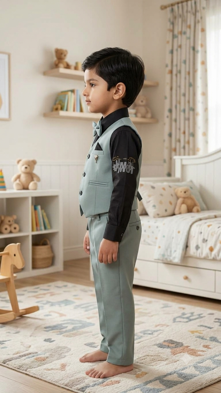 Boys Grey Waistcoat Set with Black Shirt & Bow Tie - 6534N