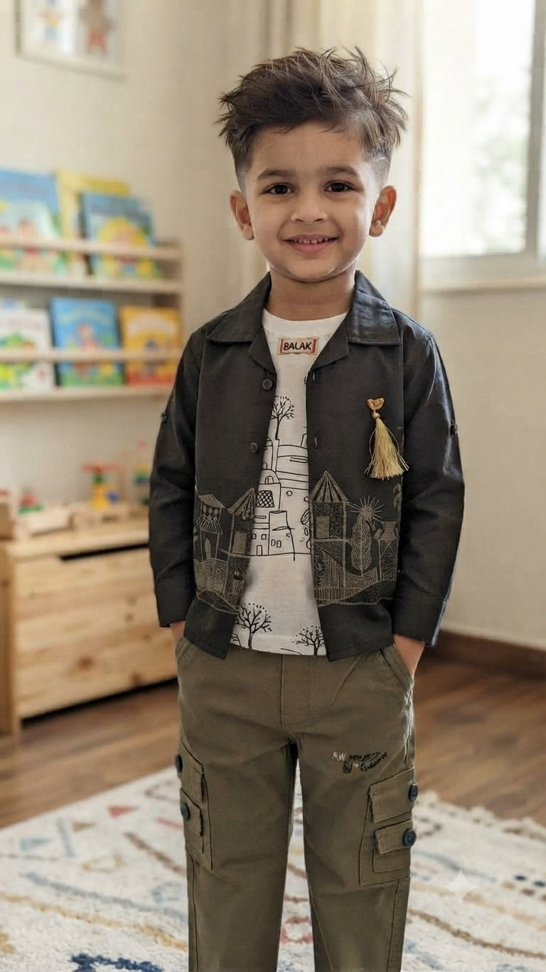 Boys Stylish Cargo Pant & Printed Shirt Set -6535B