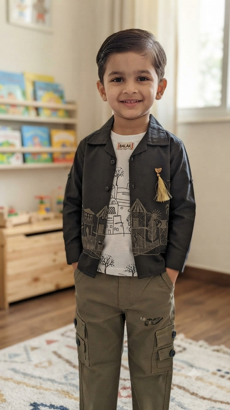 Boys Stylish Cargo Pant & Printed Shirt Set -6535B