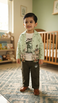 Buy Boys Mint Green Tropical Printed Shirt & Olive Cargo Pants Set -6537