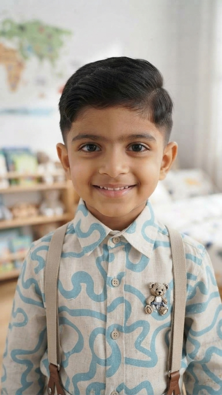 Blue Printed Shirt & Beige Cargo Pants with Suspenders -6538 B