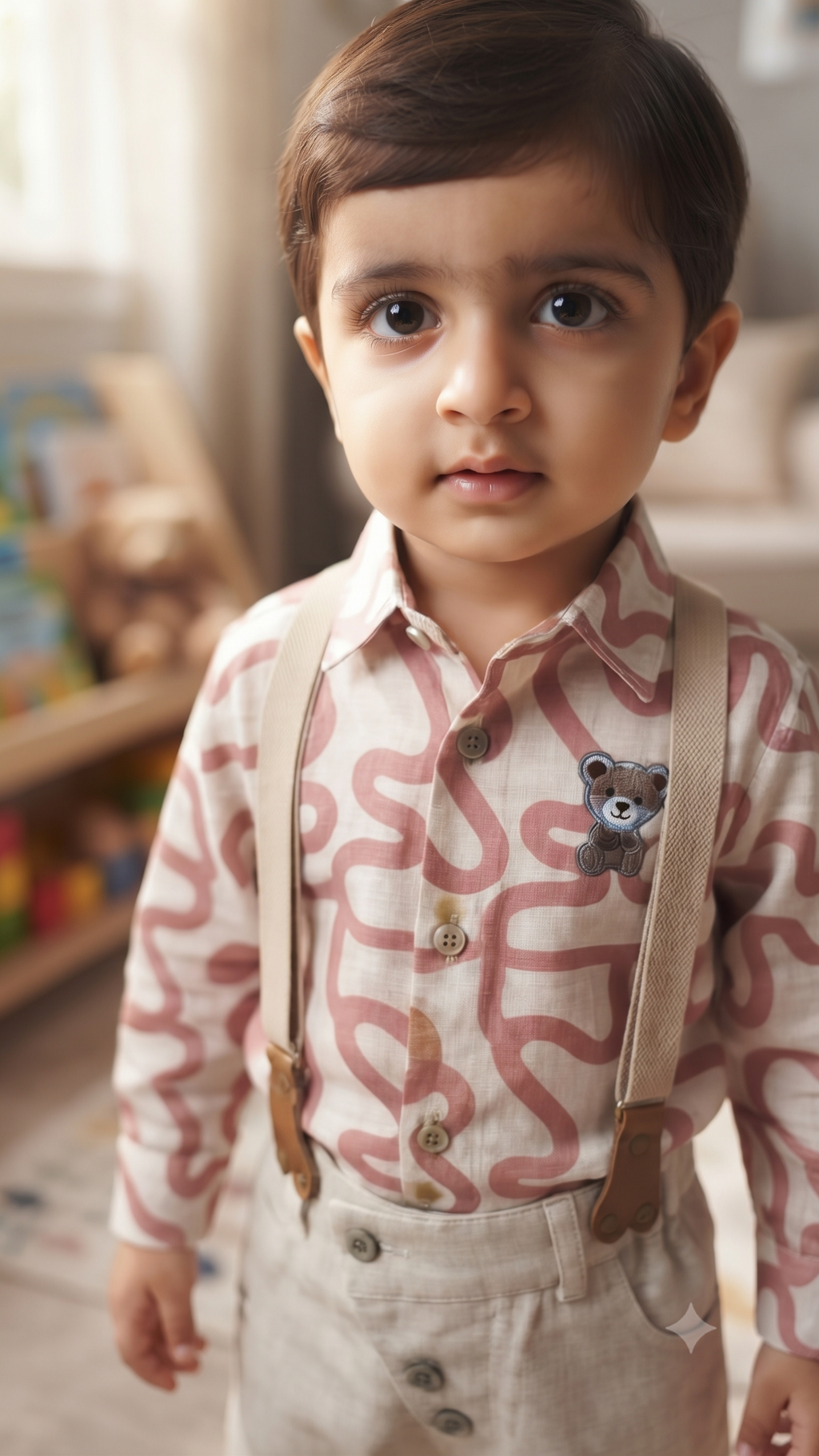 Toddler Printed Shirt, Cargo Pants & Suspenders Set - 6538