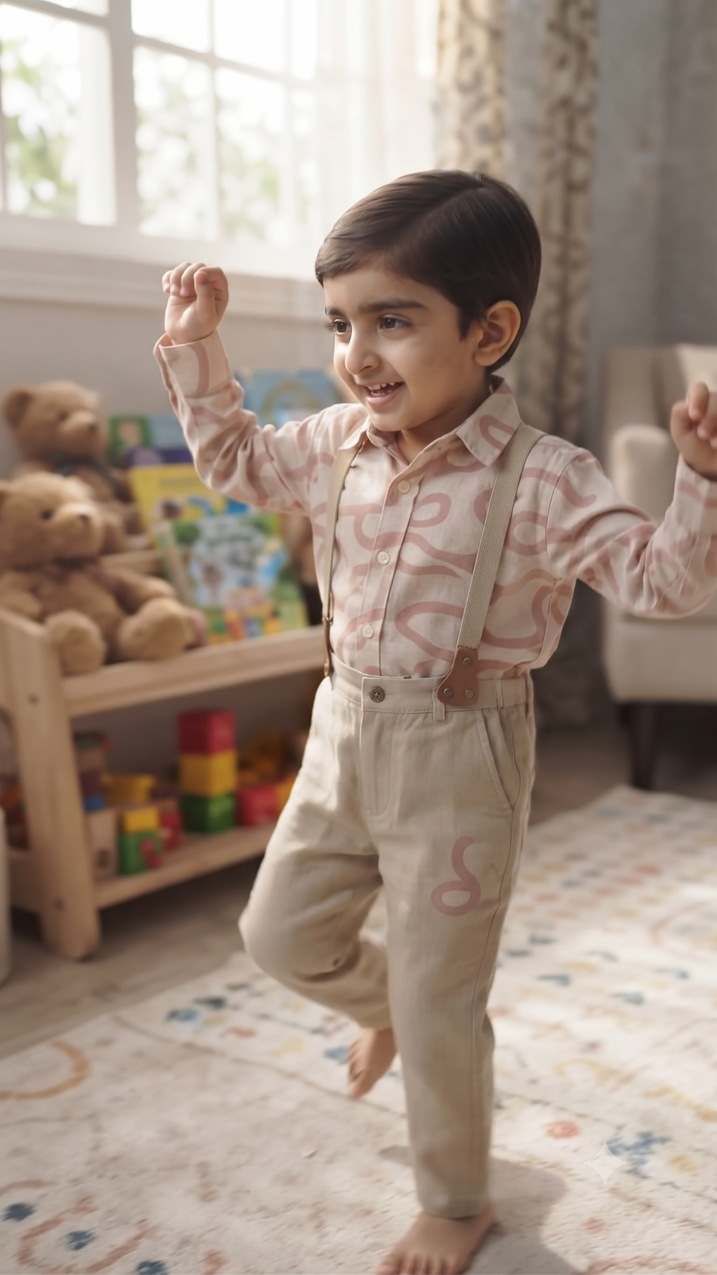 Toddler Printed Shirt, Cargo Pants & Suspenders Set - 6538