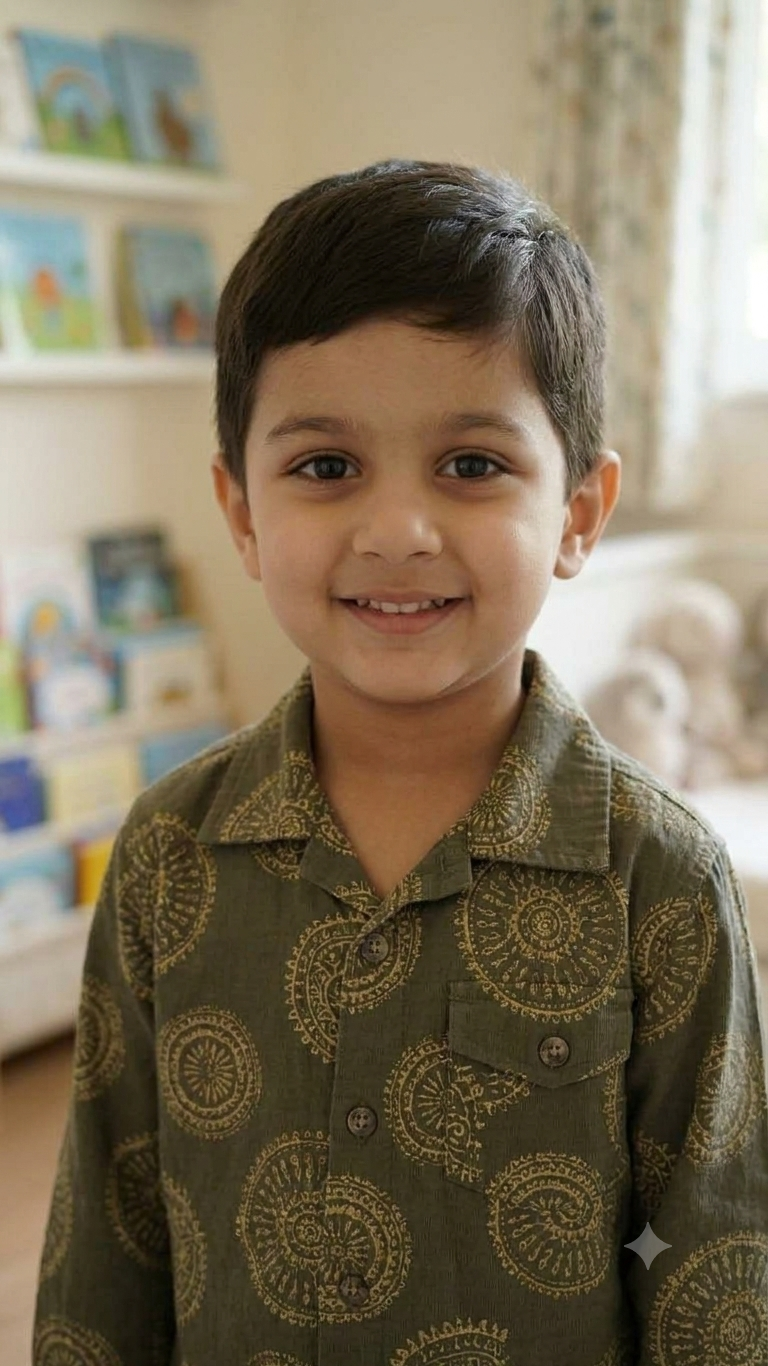 Boys Olive Mandala Printed Shirt & Beige Cargo Pants Set -6540G