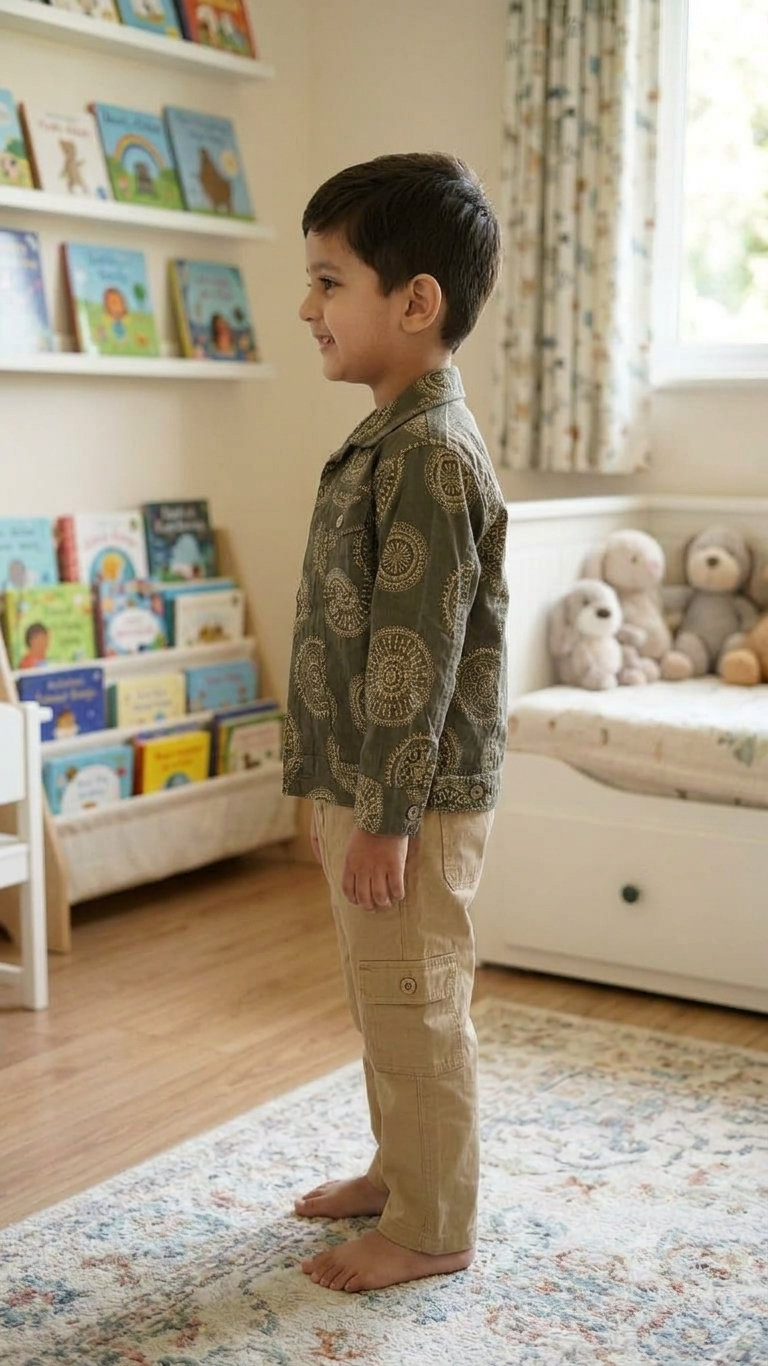 Boys Olive Mandala Printed Shirt & Beige Cargo Pants Set -6540G