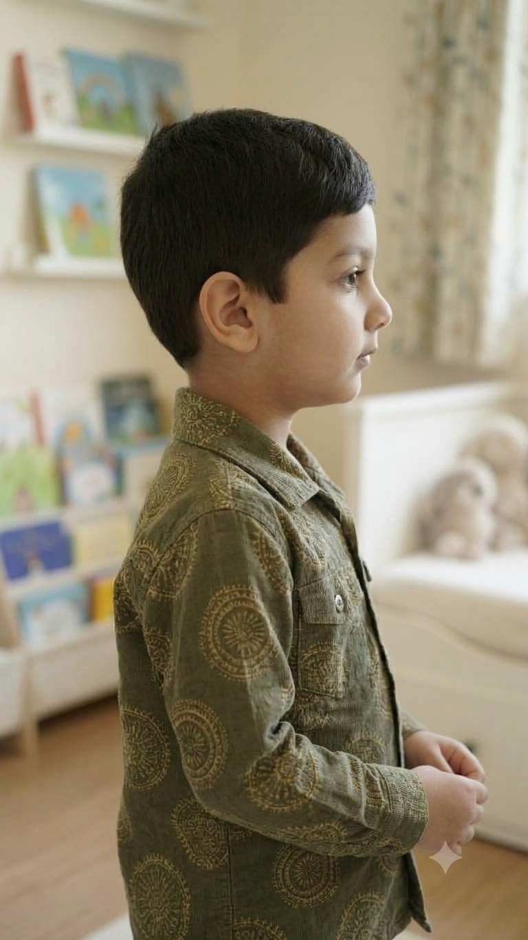 Boys Olive Mandala Printed Shirt & Beige Cargo Pants Set -6540G