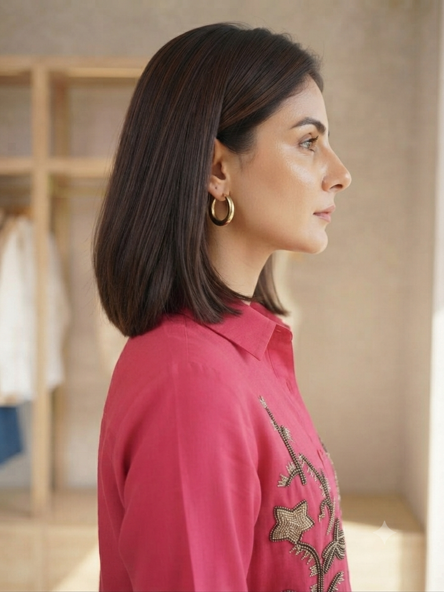 Pink Floral Embroidered Button-Down Shirt for Women | Olecuzi